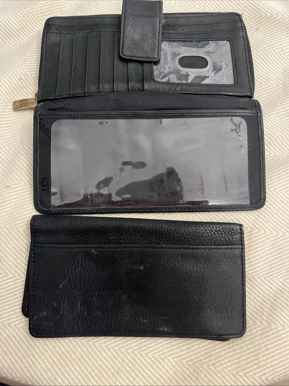Vintage Fossil Bifold Black Checkbook Wallet Clutch w/Zip Around Pocket 7.5 In